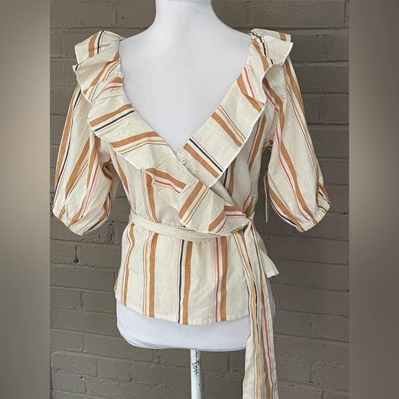 Billabong NWT stripe ruffled crossover top S - Picture 4 of 14